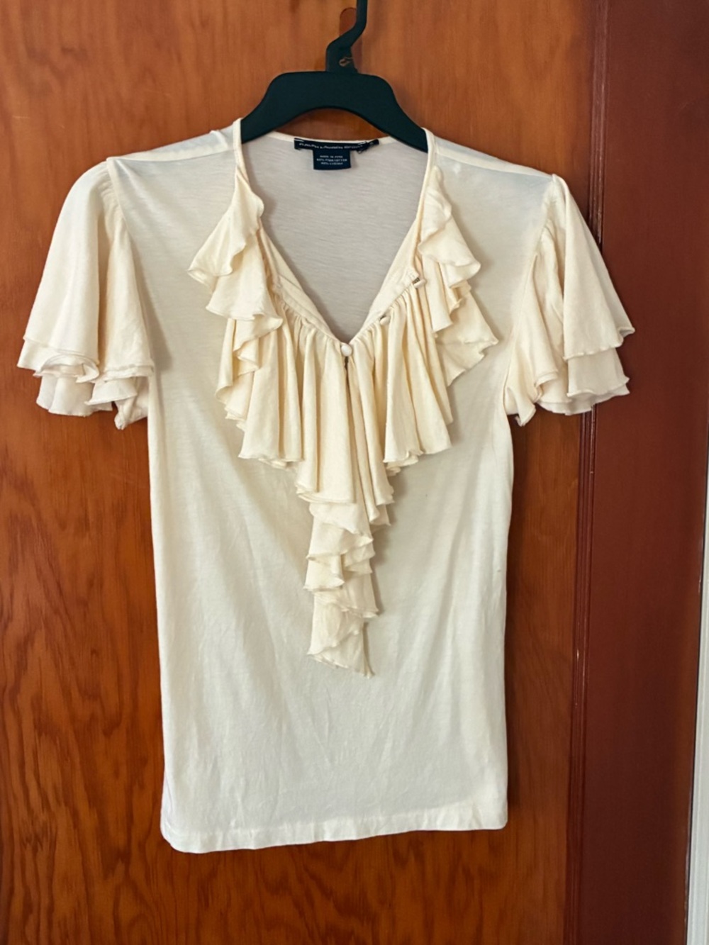 Ralph Lauren Sport GUC Yellow Ruffled V-Neck SMALL Pima Cotton & Lyocell LEMON